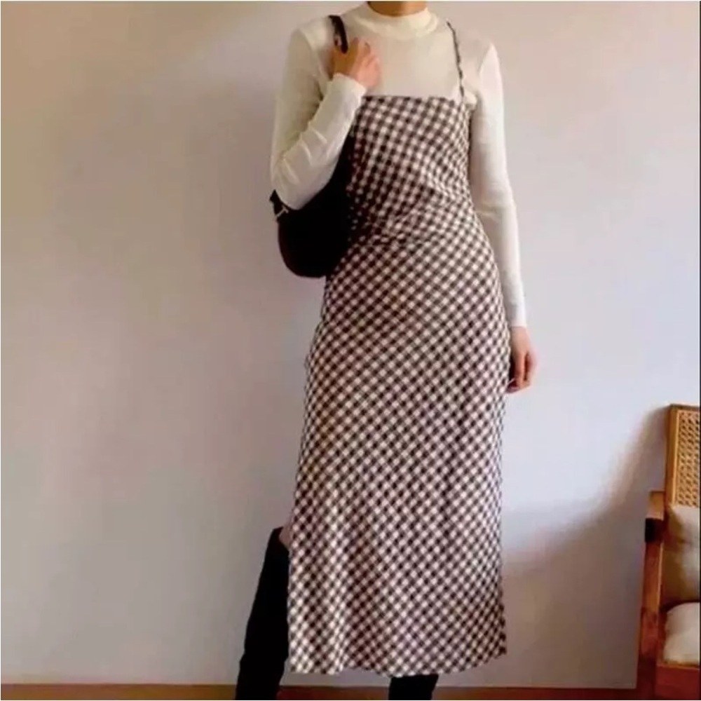 House of Harlowe 1960 Brown Gingham Check Ruched Sheath Midi Slip Dress XL new - Picture 2 of 10